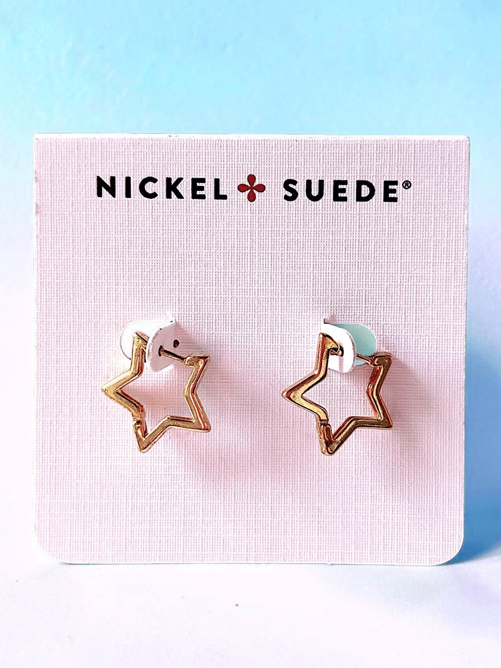 Nickel & Suede Gold Star Hoop Earrings - NWT